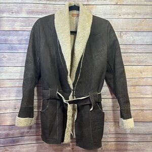 Roberta Freymann Shearling Brown Belted Coat Size Small